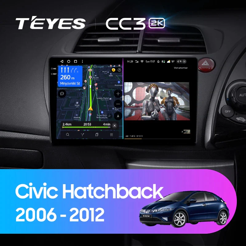 Navigatie Auto Teyes CC3 2K Honda Civic 8 2005-2012 4+64GB 9.5" QLED Octa-core 2Ghz, Android 4G Bluetooth 5.1 DSP [2]