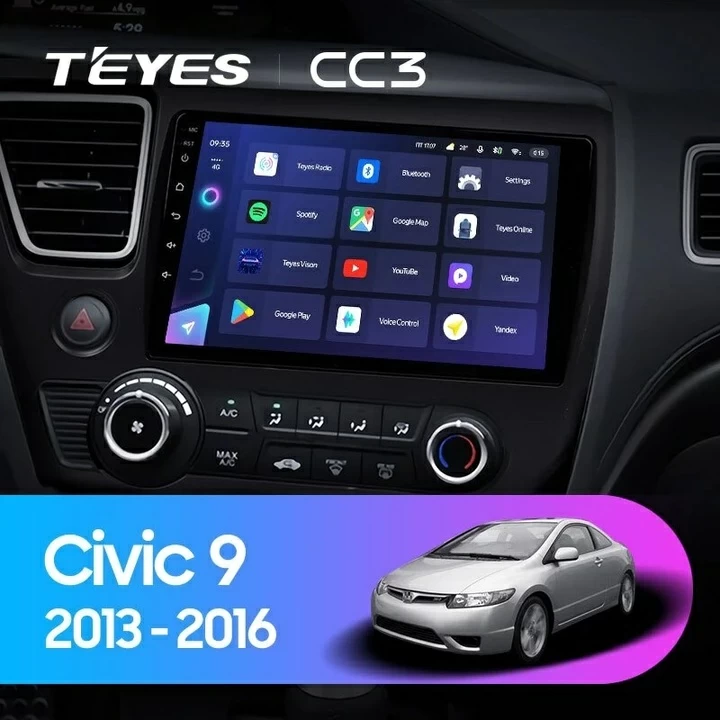 Navigatie Auto Teyes CC3 2K Honda Civic 9 2011-2017 4+64GB 9.5" QLED Octa-core 2Ghz Android 4G Bluetooth 5.1 DSP [2]