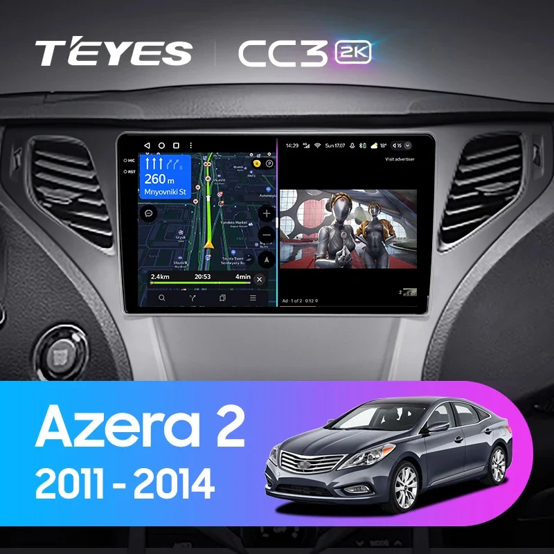 Navigatie Auto Teyes CC3 2K Hyundai Azera 2011-2014 4+32GB 9.5" QLED Octa-core 2Ghz, Android 4G Bluetooth 5.1 DSP [2]