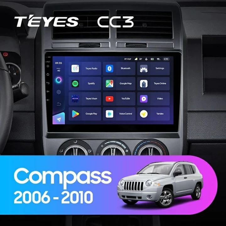 Navigatie Auto Teyes CC3 2K Jeep Compass 1 2006-2010 6+128GB 10.36" QLED Octa-core 2Ghz, Android 4G Bluetooth 5.1 DSP [2]