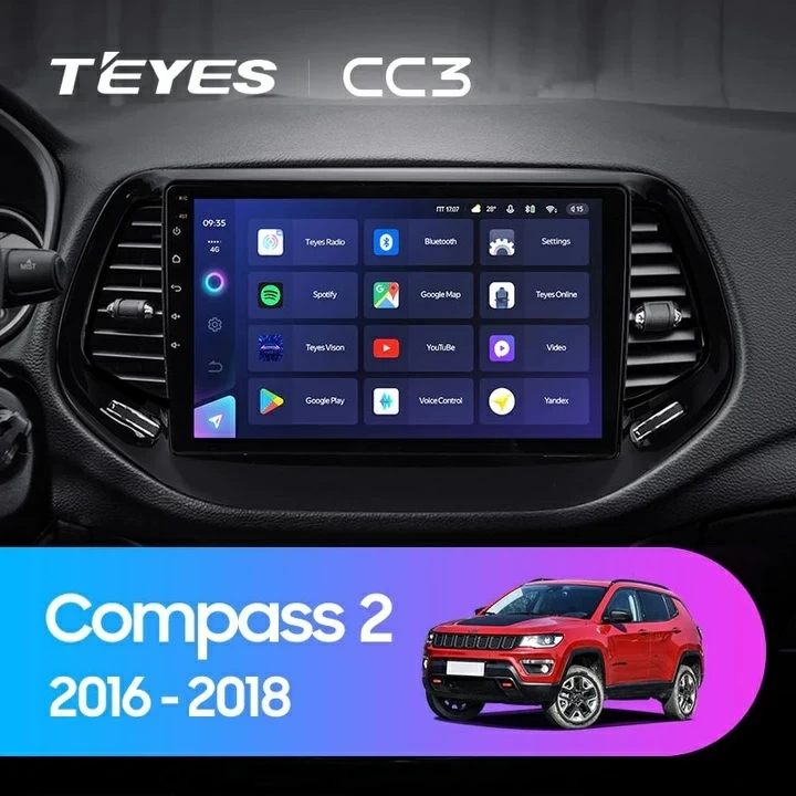 Navigatie Auto Teyes CC3 2K Jeep Compass 2 2016-2018 4+64GB 10.36" QLED Octa-core 2Ghz, Android 4G Bluetooth 5.1 DSP [2]