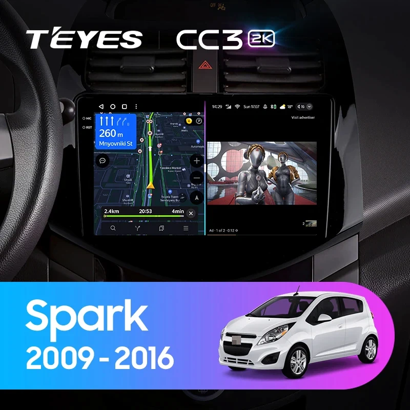 Navigatie Auto Teyes CC4 Chevrolet Spark M300 2009-2016 6+64GB 9.5" QLED Octa-core 2.7Ghz, Android 4G Bluetooth 5.1 DSP [3]