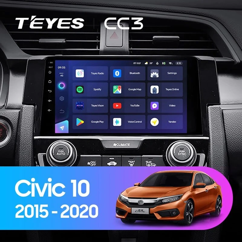 Navigatie Auto Teyes CC4 Honda Civic 10 2015-2020 6+64GB 9.5" QLED Octa-core 2.7Ghz, Android 4G Bluetooth 5.1 DSP [2]