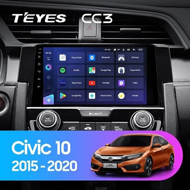 Navigatie Auto Teyes CC3 2K Honda Civic 10 2015-2020 6+128GB 9.5" QLED Octa-core 2Ghz, Android 4G Bluetooth 5.1 DSP [1]