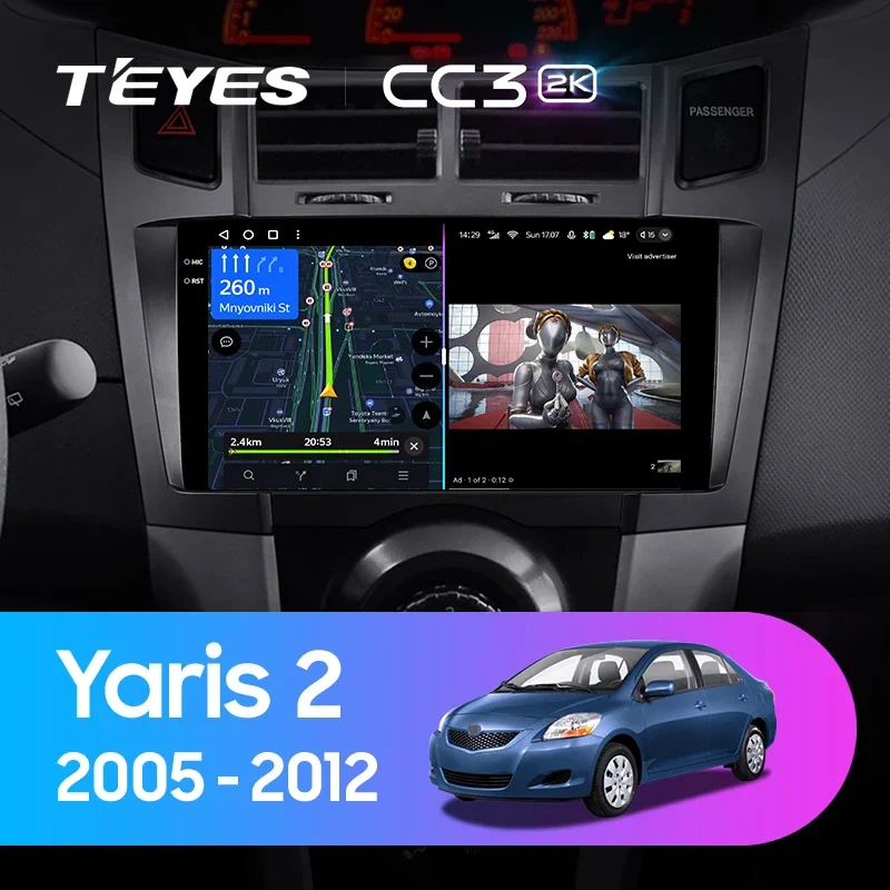 NAVIGATII TOYOTA - Navigatie Auto Teyes CC4 Toyota Yaris 2005-2012 6+64GB 9.5" QLED Octa-core 2.7Ghz, Android 4G Bluetooth 5.1 DSP