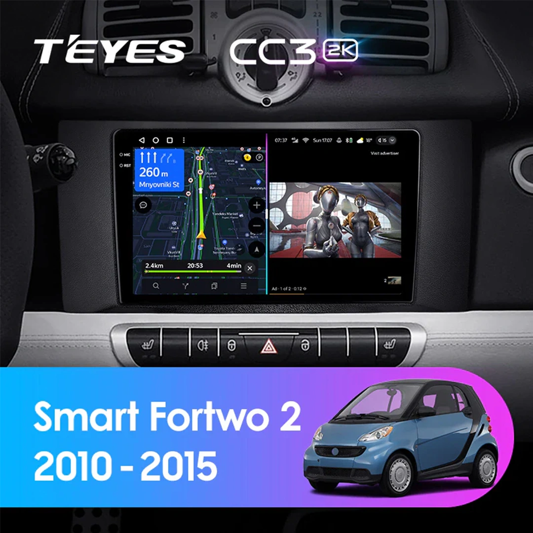 Navigatie Auto Teyes CC4L Smart Fortwo 2007-2014 6+64GB 9" QLED Qualcomm 2Ghz, Android 4G Bluetooth 5.1 DSP [1]
