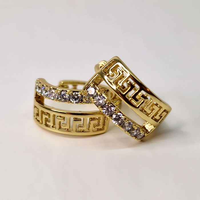 Cercei inox cu tortita placati cu aur de 18k si cristale din zirconiu albe [4]
