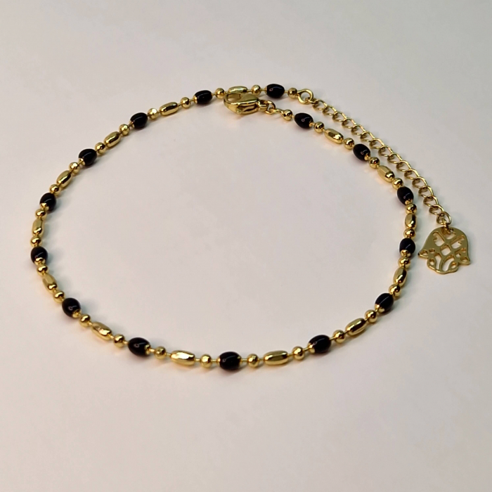 Bratara de picior placata cu aur de 14k cu cristale din onix negre [2]