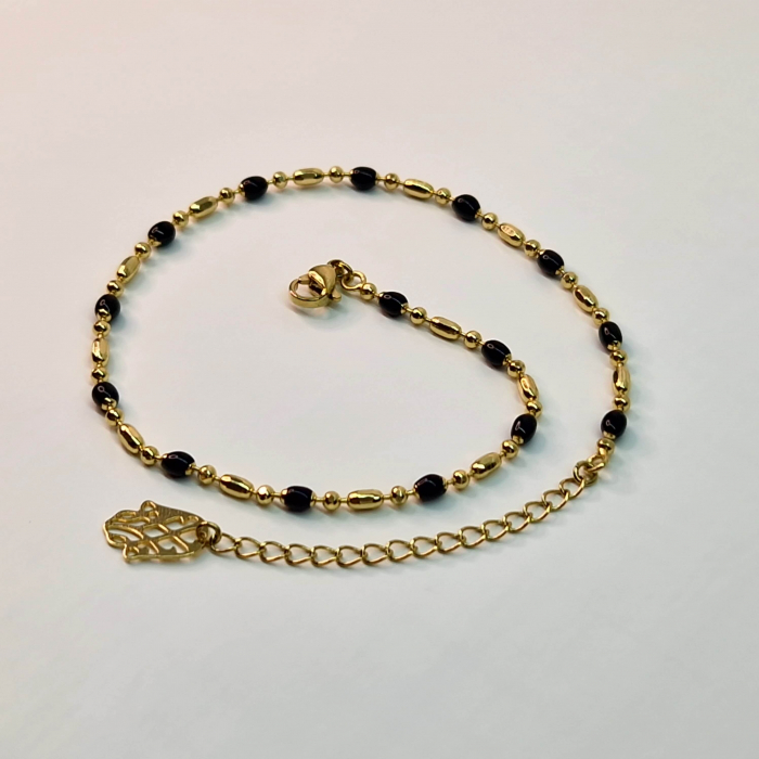Bratara de picior placata cu aur de 14k cu cristale din onix negre [4]