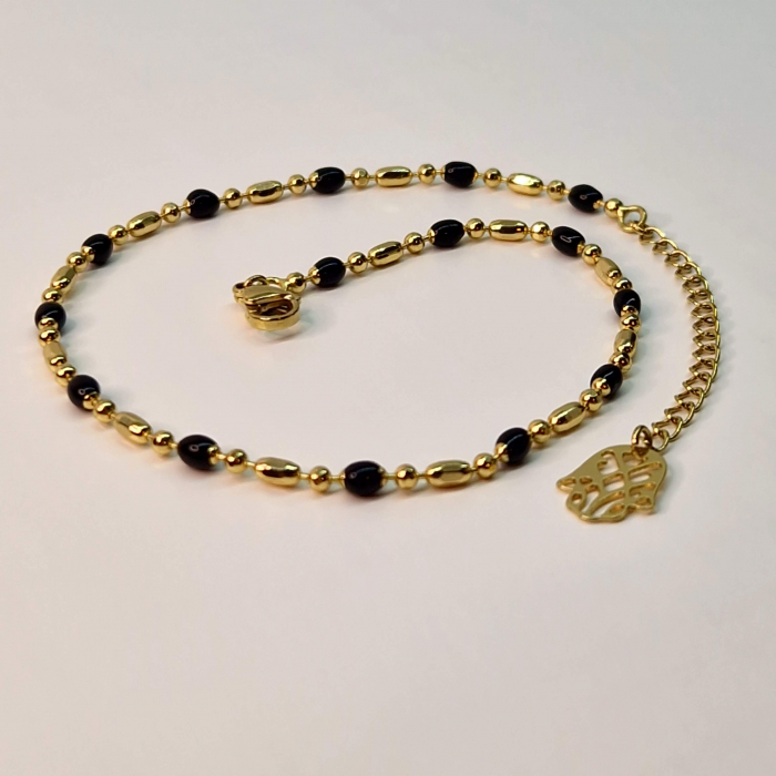 Bratara de picior placata cu aur de 14k cu cristale din onix negre [5]