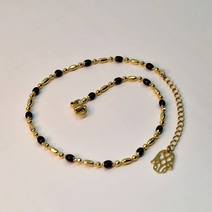 Bratara de picior placata cu aur de 14k cu cristale din onix negre [3]