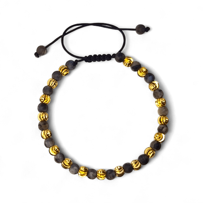 Brățară Darren cu jasp natural gri și elemente aurii placate cu aur 18K [3]