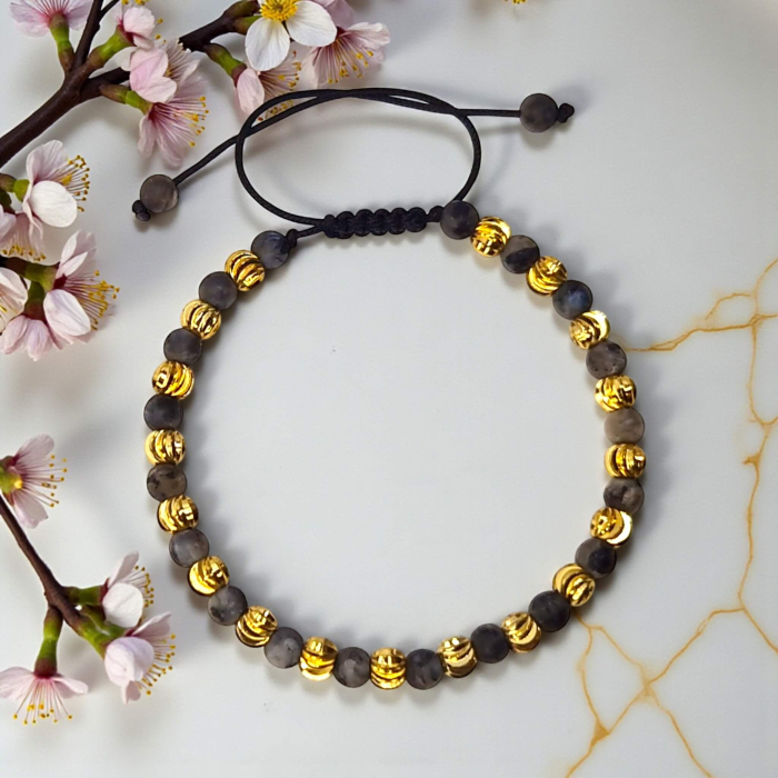 Brățară Darren cu jasp natural gri și elemente aurii placate cu aur 18K [4]