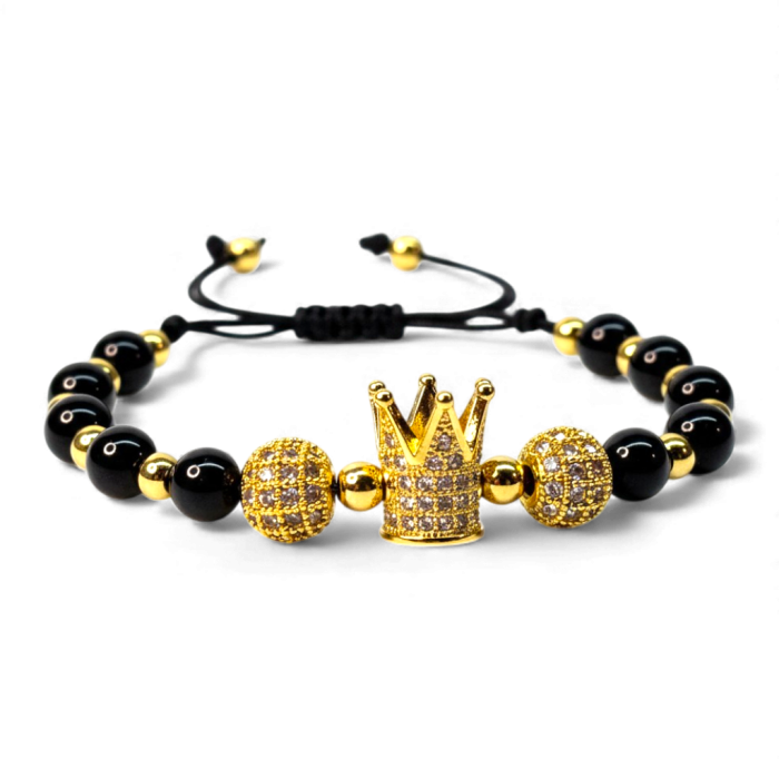 Brățară Kennedy cu hematit și coroană aurie decorată cu zirconii [5]