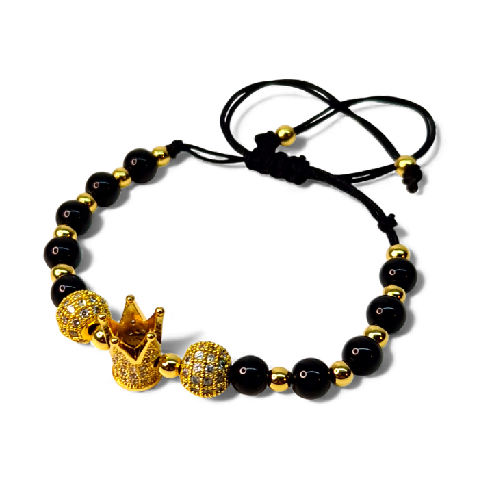 Brățară Kennedy cu hematit și coroană aurie decorată cu zirconii [1]