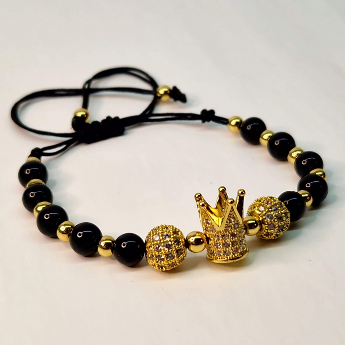 Bratara cu insertii metalice placate cu aur de 18k , pietre naturale si cristale din zirconiu [6]