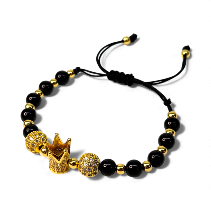 Brățară Kennedy cu hematit și coroană aurie decorată cu zirconii [7]