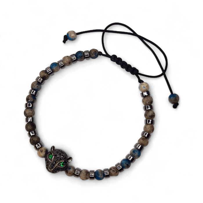Brățară Aryan cu labradorit, hematit și panteră cu ochi verzi [5]