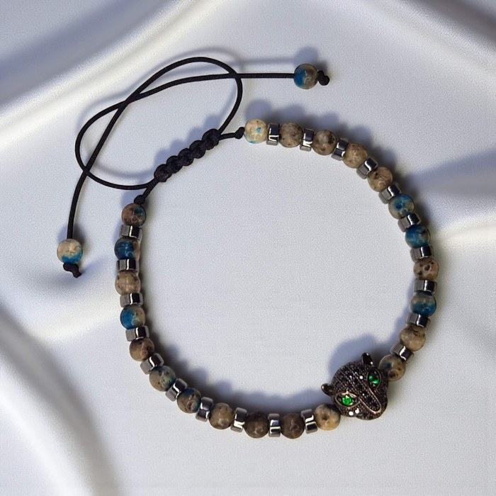 Brățară Aryan cu labradorit, hematit și panteră cu ochi verzi [4]