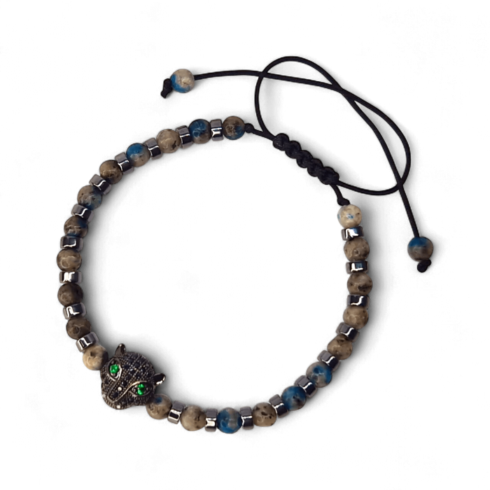 Brățară Aryan cu labradorit, hematit și panteră cu ochi verzi [1]
