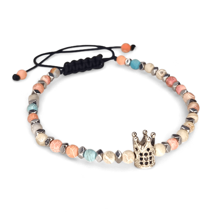 Brățară Delia cu pietre naturale pastel și coroniță placată cu rodiu [3]