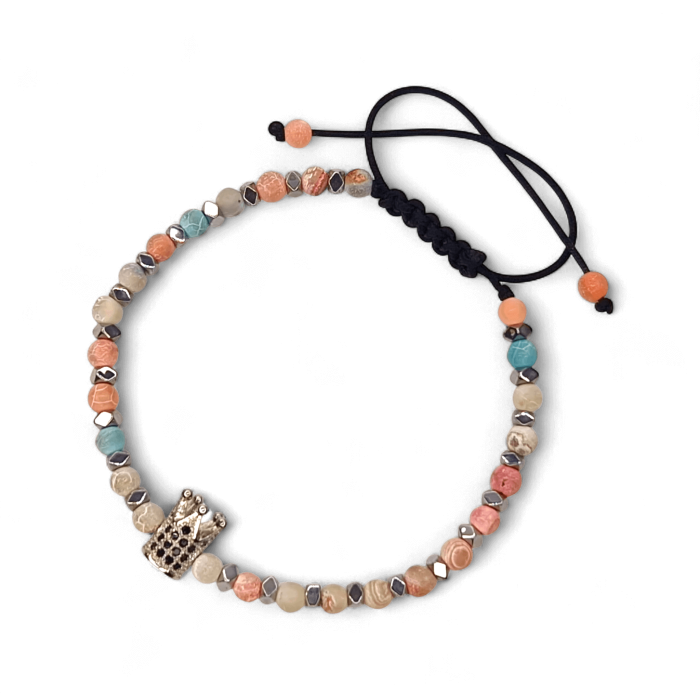 Brățară Delia cu pietre naturale pastel și coroniță placată cu rodiu [5]