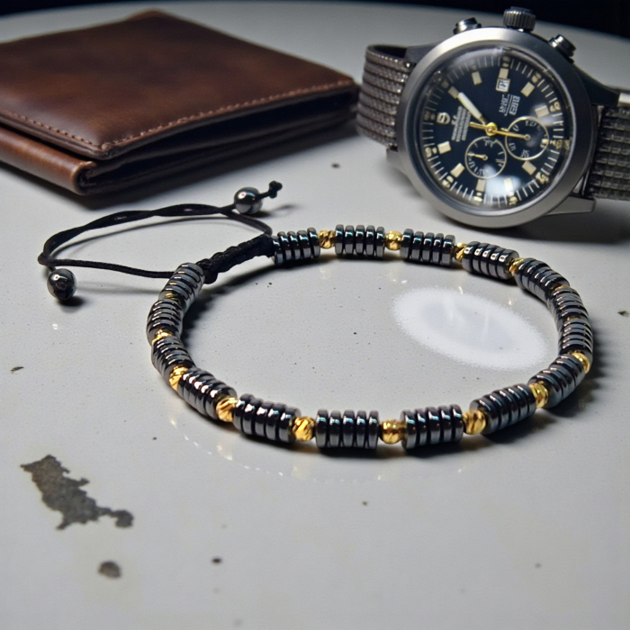 Bratara cu pietre semipretioase naturale Kerry si bilute placate cu aur [6]