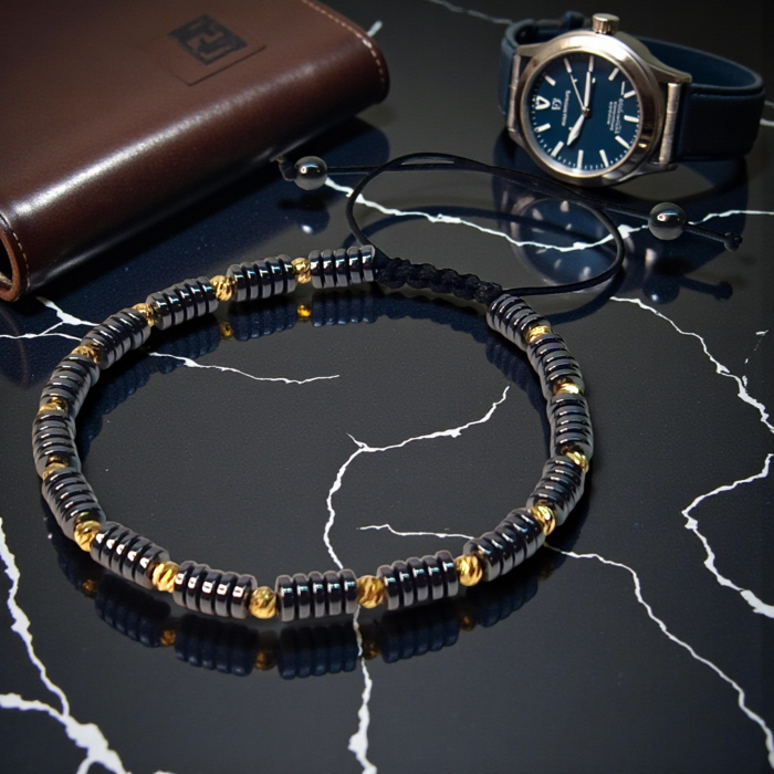 Bratara cu pietre semipretioase naturale Kerry si bilute placate cu aur [4]