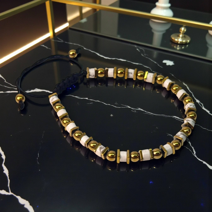 Brățară Lidia cu Howlit alb și accesorii aurii placate cu aur [4]