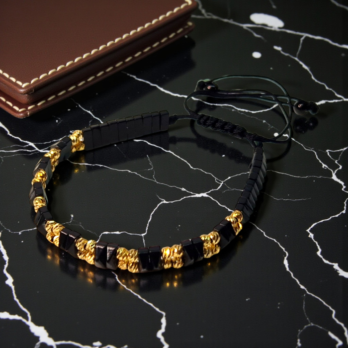 Bratara cu pietre semipretioase naturale Orion si bilute placate cu aur de 18k [4]