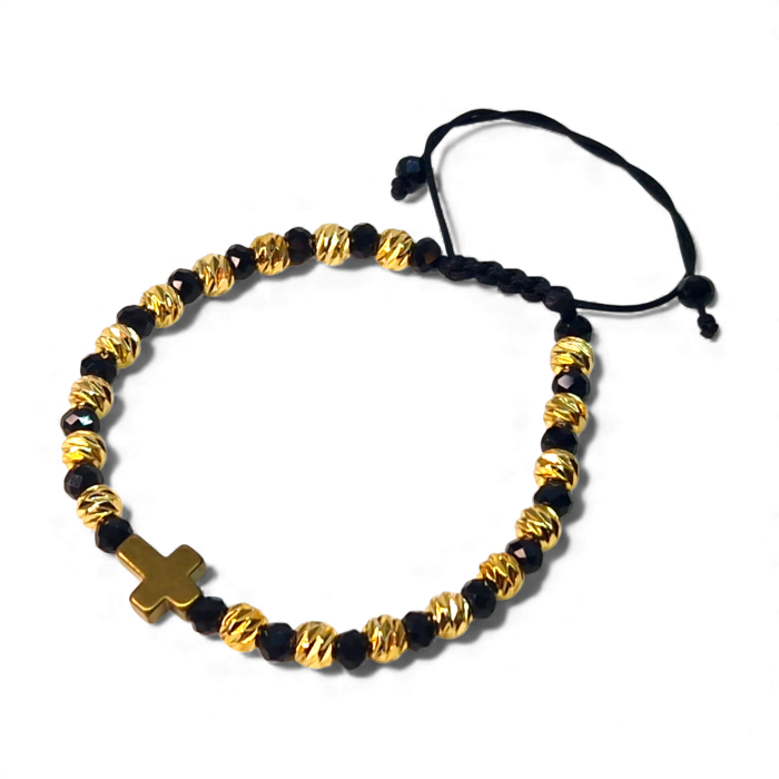 Bratara crestina cu Sfanta Cruce cu pietre semipretioase naturale placata cu aur de 18k [3]