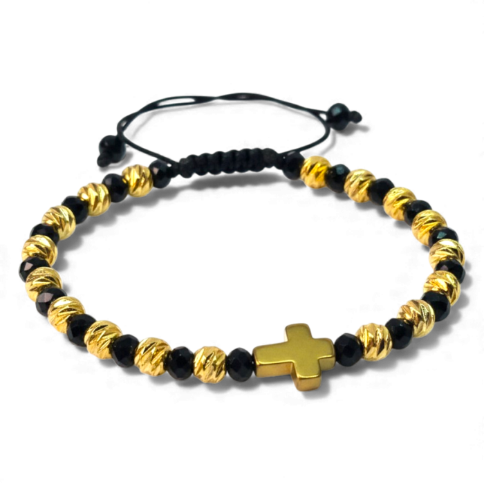 Bratara crestina cu Sfanta Cruce cu pietre semipretioase naturale placata cu aur de 18k [5]