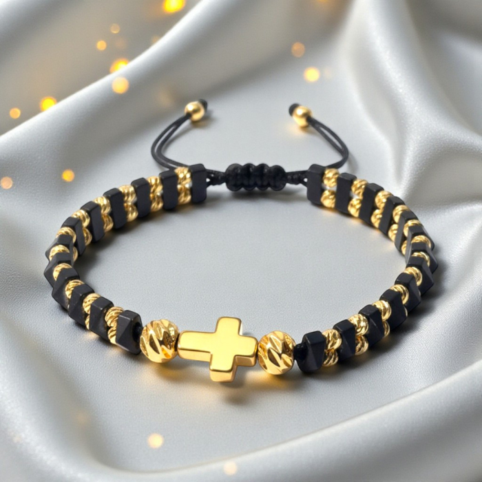 Bratra crestina cu Sfanta Cruce cu pietre semipretioase naturale placata cu aur de 18k IH702 [6]