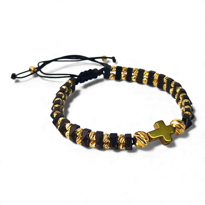 Bratra crestina cu Sfanta Cruce cu pietre semipretioase naturale placata cu aur de 18k IH702 [1]