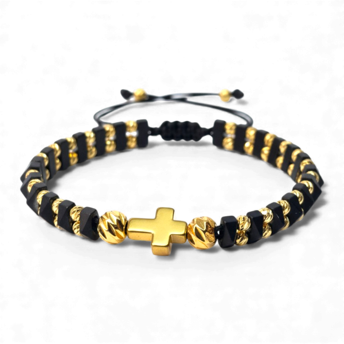 Bratra crestina cu Sfanta Cruce cu pietre semipretioase naturale placata cu aur de 18k IH702 [7]