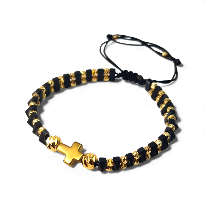 Bratra crestina cu Sfanta Cruce cu pietre semipretioase naturale placata cu aur de 18k IH702 [3]