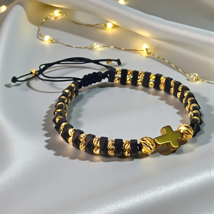 Bratra crestina cu Sfanta Cruce cu pietre semipretioase naturale placata cu aur de 18k IH702 [2]