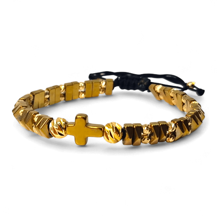 Brățară IH810 cu hematit aurit și cruce placată cu aur de 18K [1]