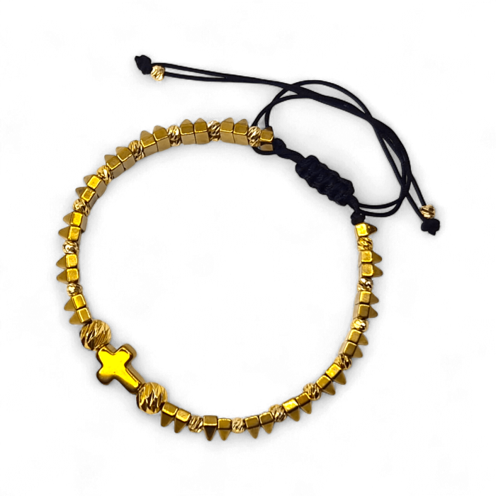 Brățară IH810 cu hematit aurit și cruce placată cu aur de 18K [5]
