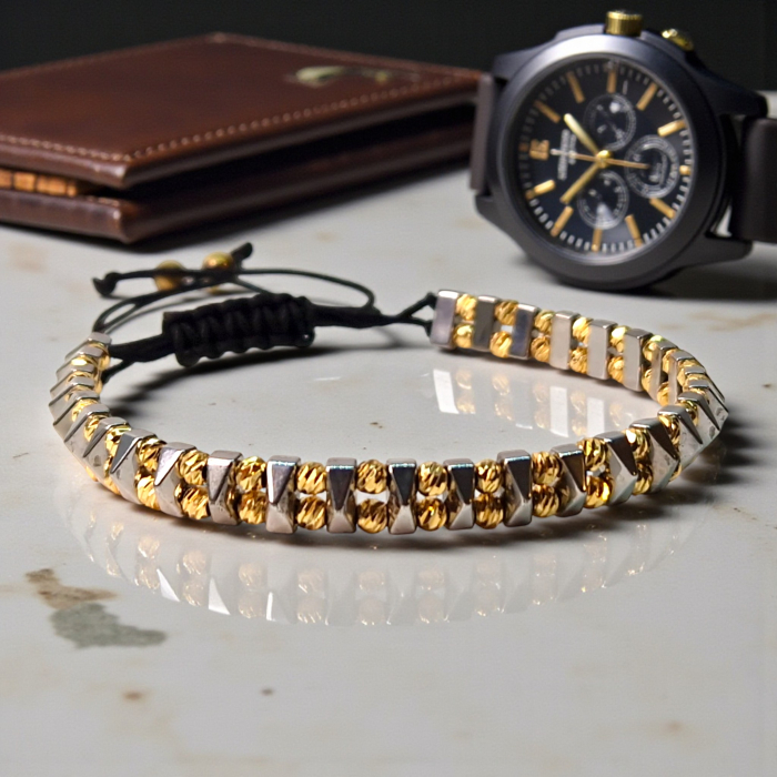 Bratara cu pietre semipretioase naturale Quinn si bilute placate cu aur de 18k [2]