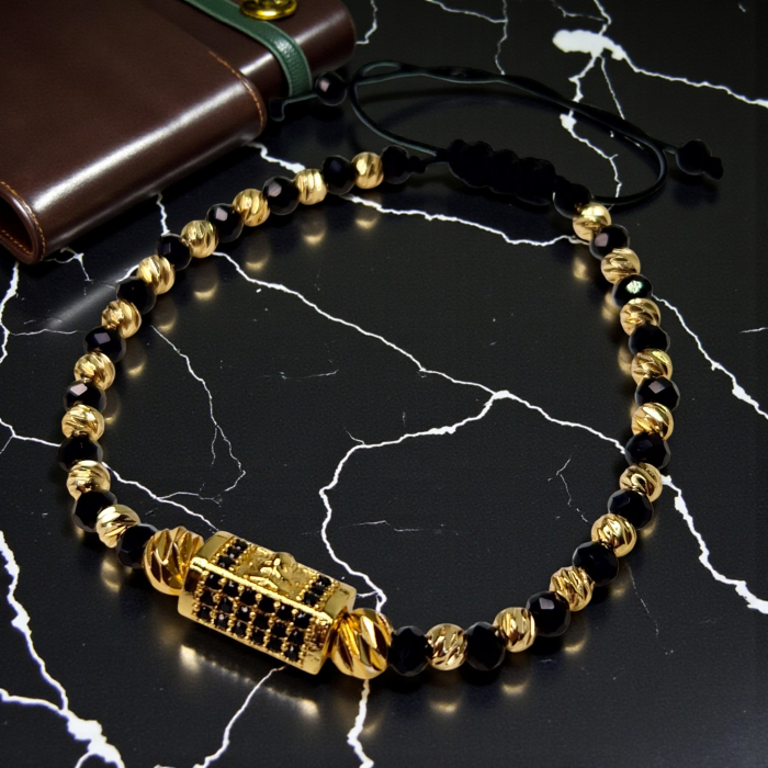 Brățară Cameron cu pietre de hematit și detaliu din oțel inoxidabil placat cu aur [2]