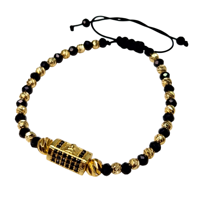 Brățară Cameron cu pietre de hematit și detaliu din oțel inoxidabil placat cu aur [1]