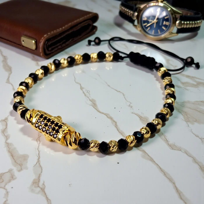 Brățară Cameron cu pietre de hematit și detaliu din oțel inoxidabil placat cu aur [4]