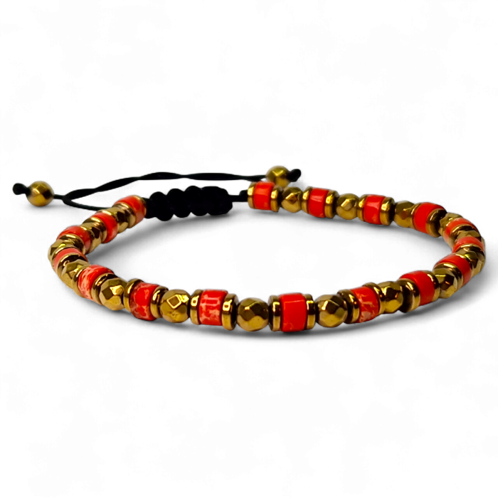 Brățară Lucky cu agate roșu și elemente aurii [3]