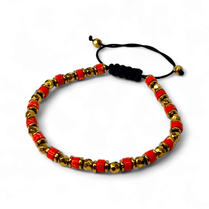 Brățară Lucky cu agate roșu și elemente aurii [7]