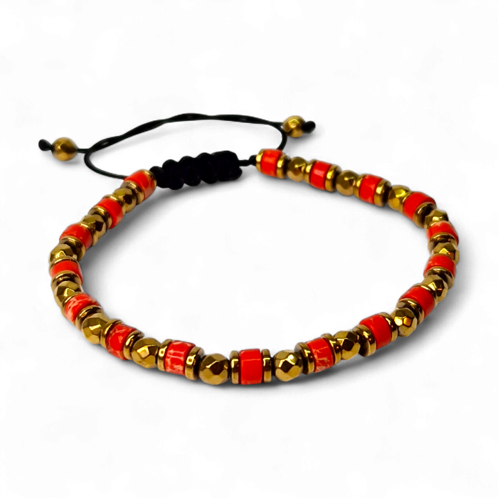Brățară Lucky cu agate roșu și elemente aurii [5]