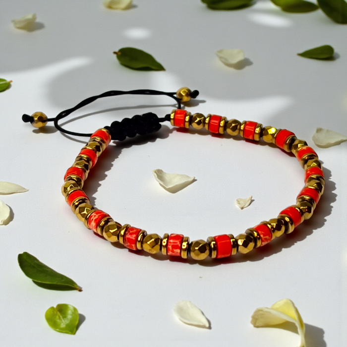 Brățară Lucky cu agate roșu și elemente aurii [6]