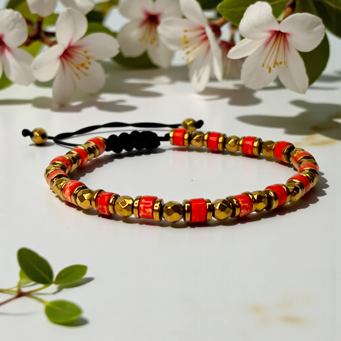 Brățară Lucky cu agate roșu și elemente aurii [4]