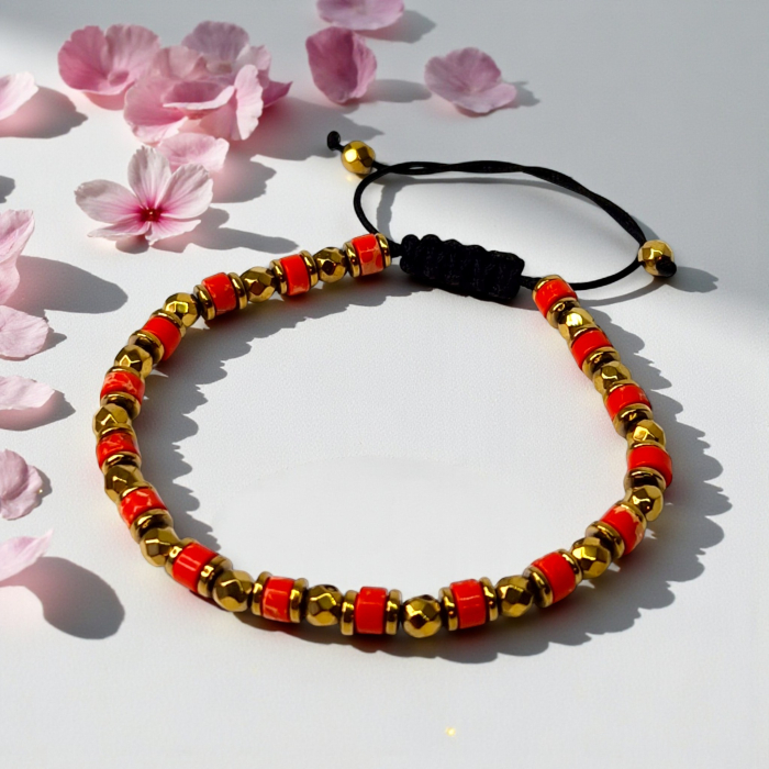 Brățară Lucky cu agate roșu și elemente aurii [2]