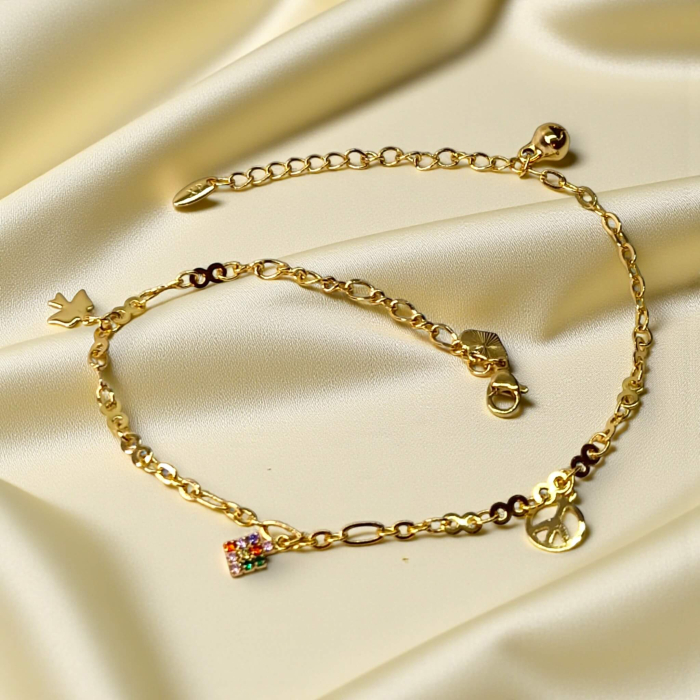 Brățară de picior Adela placată cu aur cu charm-uri și cristale colorate [2]